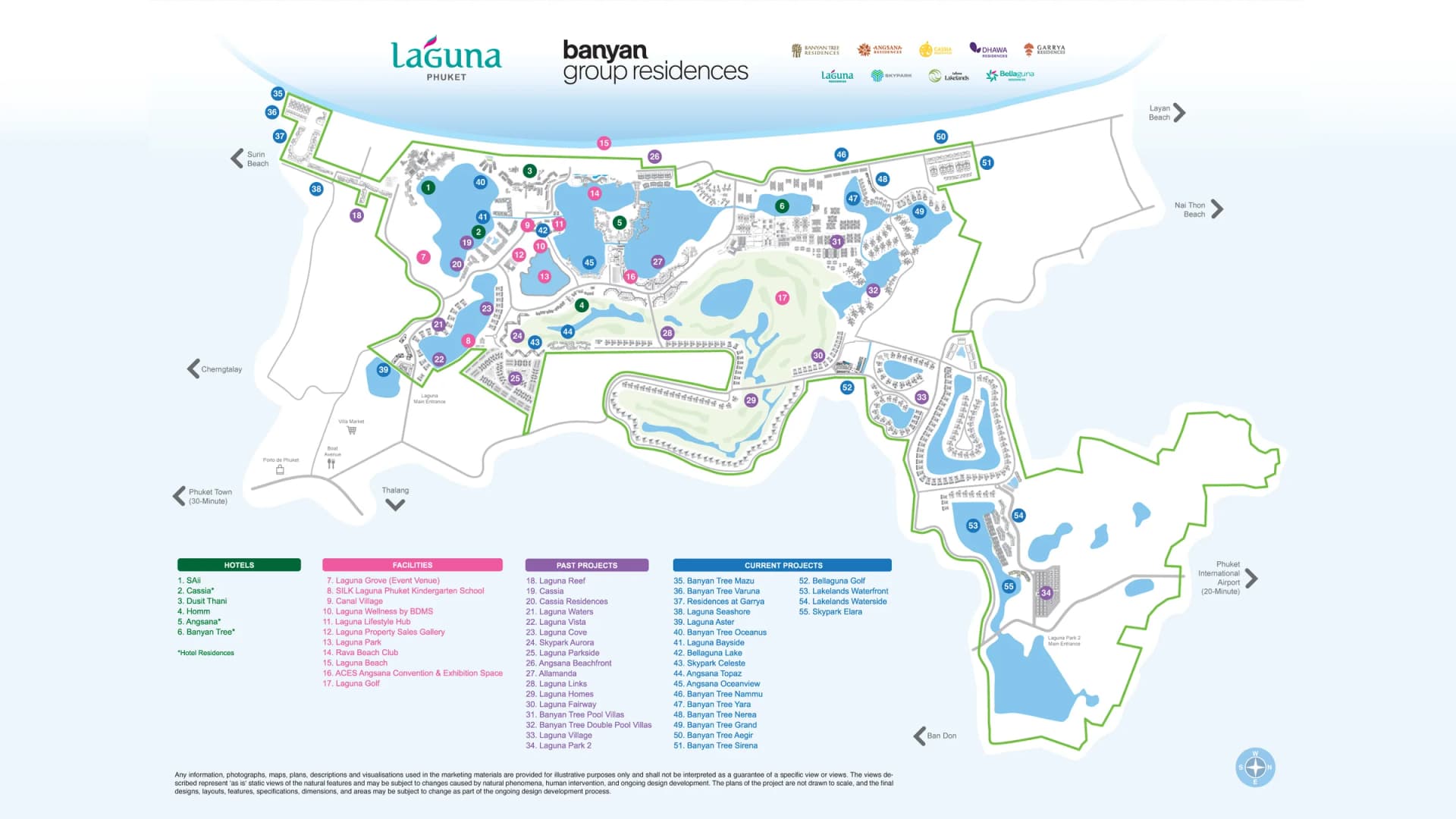 Masterplan von Laguna Phuket: Angsana Golf Residences Topaz trägt die Nr. 44, neben dem Golfplatz nahe dem Haupteingang