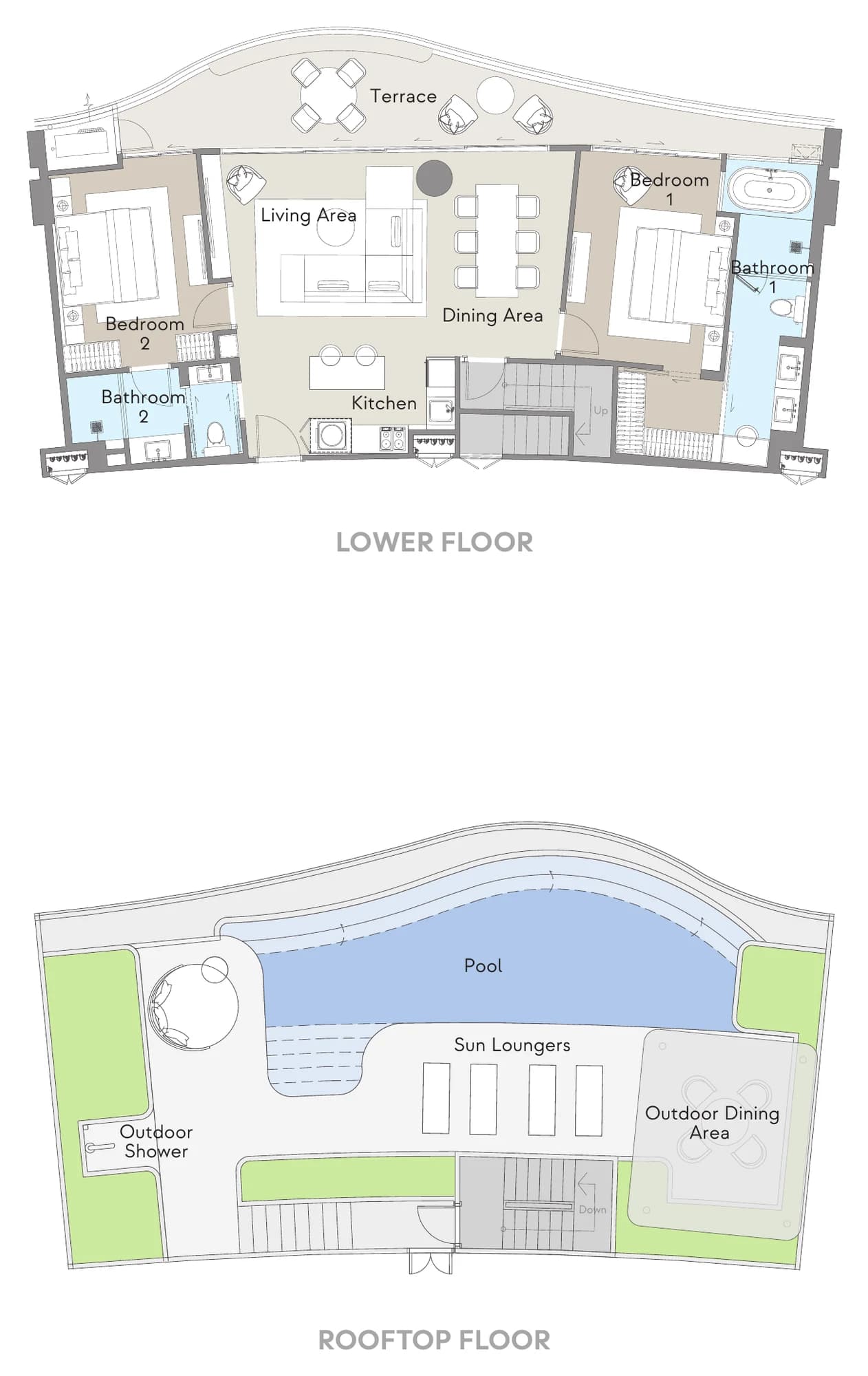 Floor plan 2A Penthouse: Internal 106 m² · terrace 25 m² · rooftop 82 m² · pool 33 m² · total 246 m²