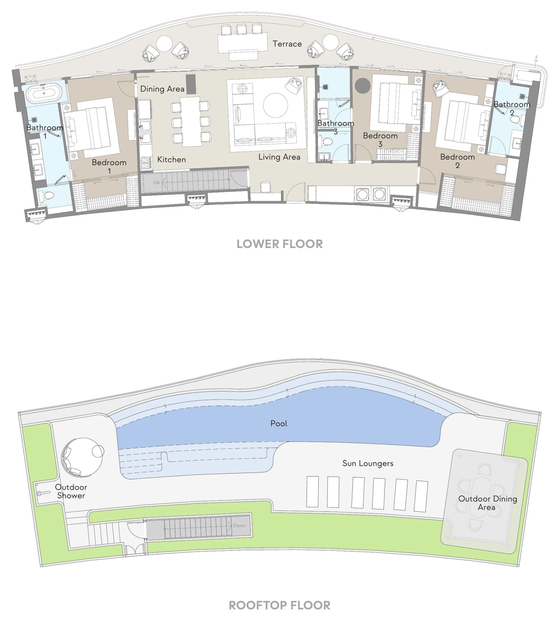 Floor plan 3G Penthouse: Internal 157 m² · terrace 40 m² · rooftop 117 m² · pool 57 m² · total 371 m²